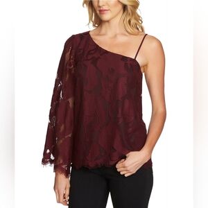 1.State Womens Lace One Shoulder Blouse  - Burgundy NWT SIZE S